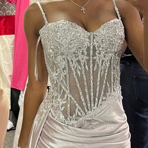 Elegant Silver Lace Dress